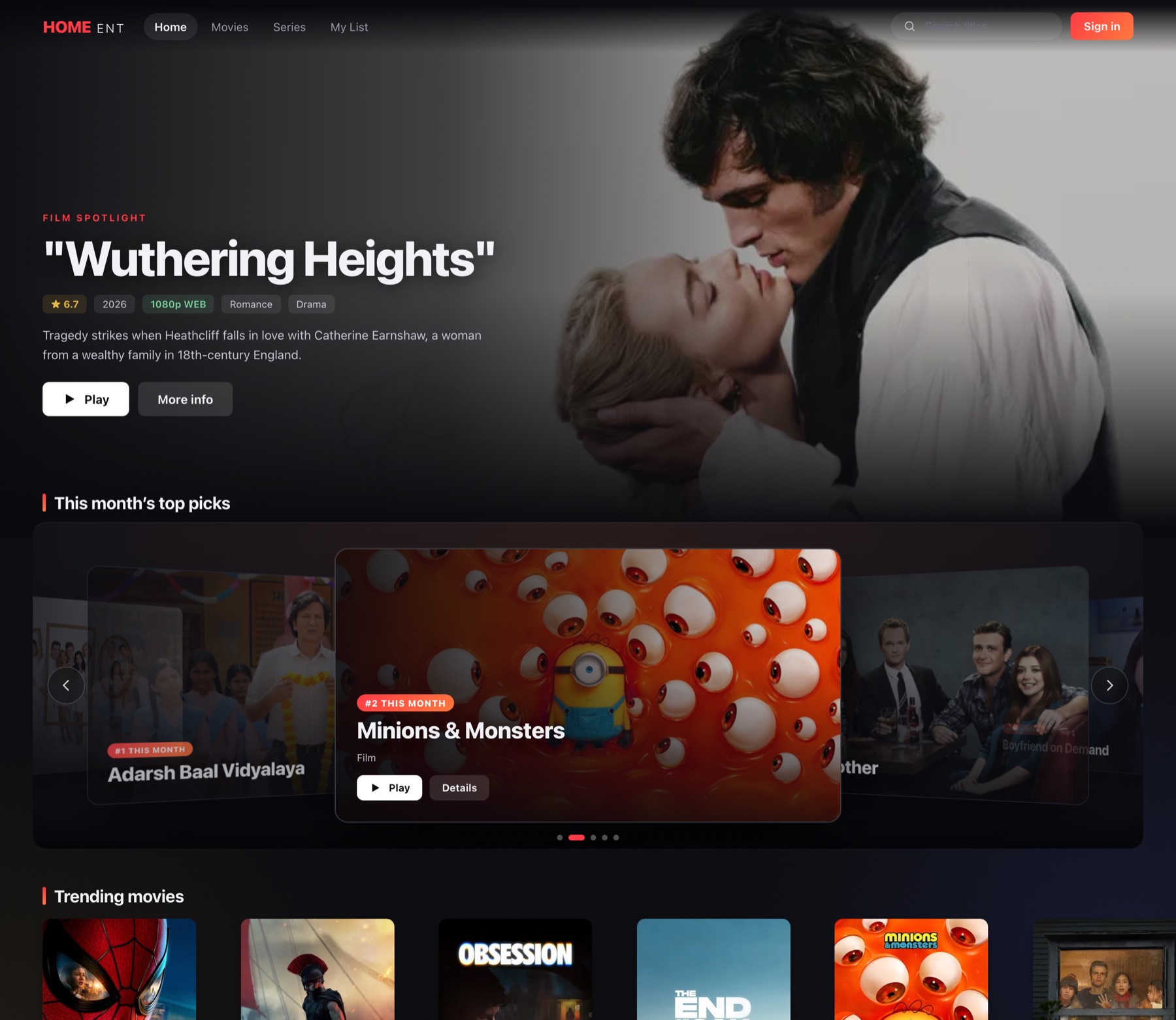 Home Ent streaming homepage